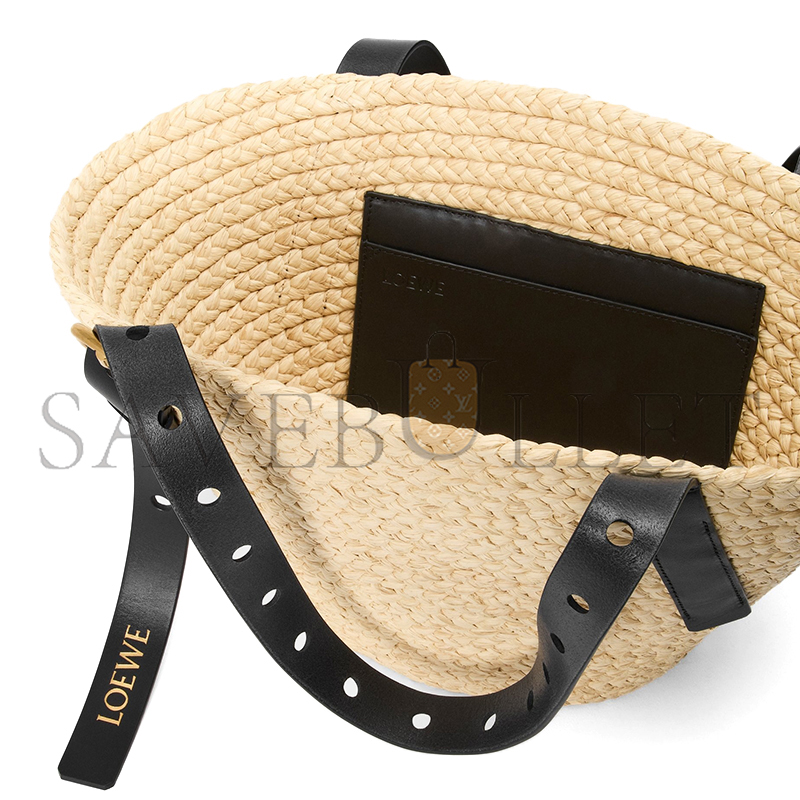 L0ew* SMALL PUNCH HOLE BASKET IN RAFFIA AND CALFSKIN A223BBPX01 (38*22*16cm)
